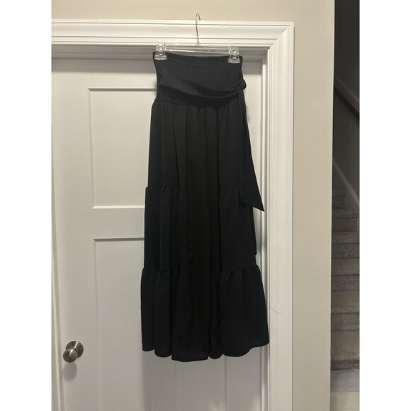 SHEIN Black Wide Leg Pants High Rise Tiered Ruffle Size 6 Flowy Elastic Waist - Picture 1 of 7